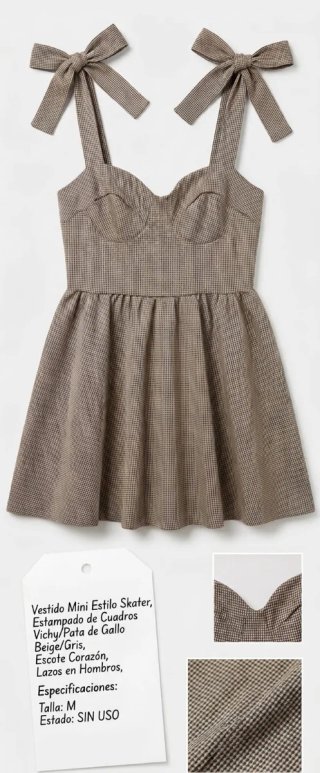 Vestido Mini Cuadros Vichy con Lazos