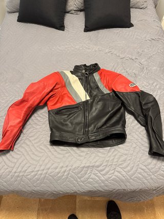 Chaqueta de Moto de Cuero Tricolor
