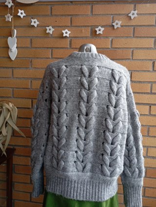 Jersey Zara trenzado gris T. M/L