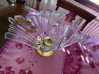 Centro de mesa cristal vintage base dorada