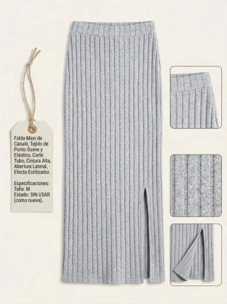 Falda Maxi de Canalé Gris Talla M