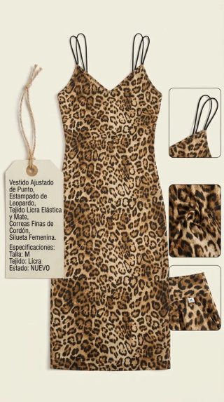 Vestido Ajustado Estampado Leopardo Talla M