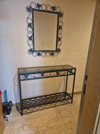 Mueble Recibidor y Espejo de Hierro Forjado