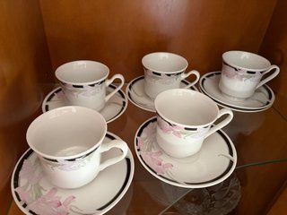 Juego 6 Tazas Café/Té con Platos Porcelana