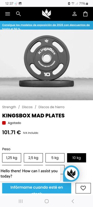2 discos olímpicos 10kg 50mm KingsBox