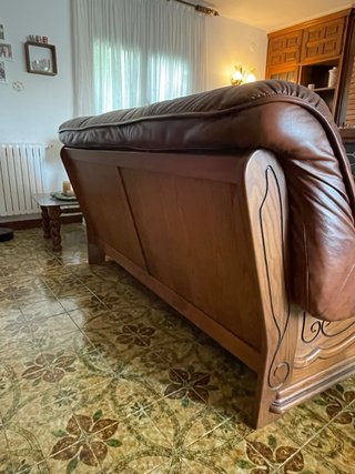 2 Divani in Pelle Vintage Marrone in Legno Artigianale