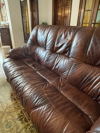 2 Divani in Pelle Vintage Marrone in Legno Artigianale