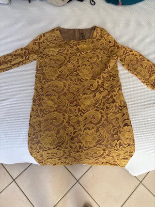 Vestito donna pizzo giallo/marrone
