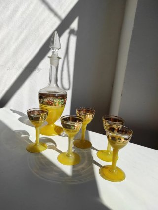 Set di liquori antico in cristallo e oro