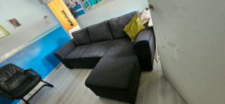 Sofá cama chaiselongue gris tela como nuevo