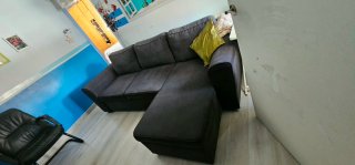 Sofá cama chaiselongue gris tela como nuevo