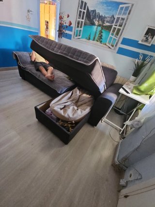 Sofá cama chaiselongue gris tela como nuevo