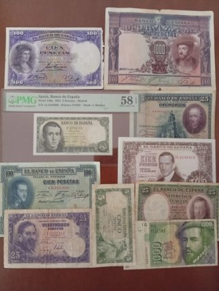 Lote de 10 billetes españoles distintas epoca