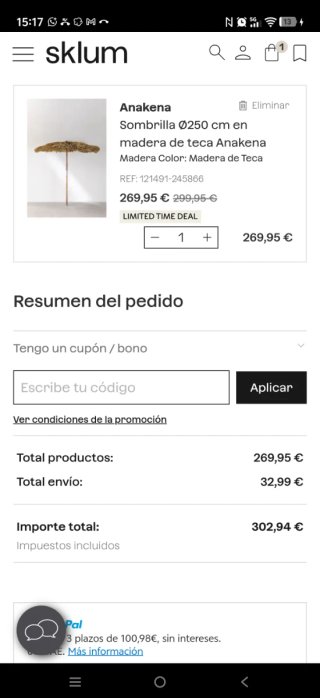 Sombrilla Anakena Ø250 cm MUY GRANDE