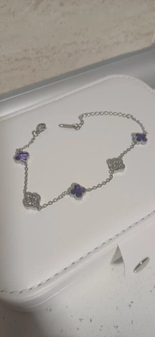 Pulsera Acero Inoxidable Trébol Morado