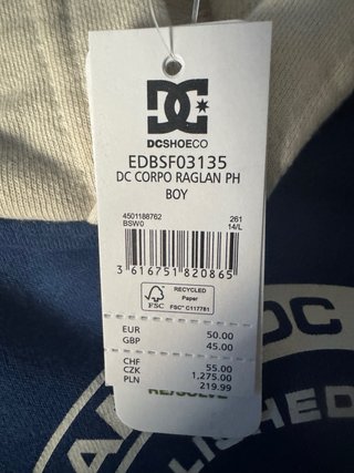 Sudadera DC Shoes Azul y Blanca Talla 12 años.