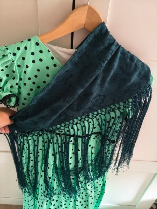 Traje Flamenca Niña Verde Lunares