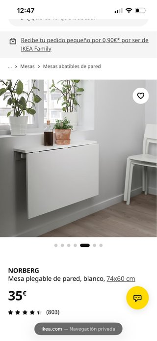 Mesa plegable pared Ikea Norberg 74x60 cm
