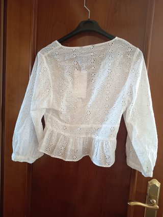 Blusa Blanca Bordada Zara Talla S