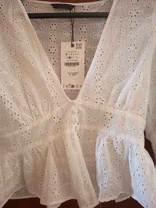 Blusa Blanca Bordada Zara Talla S