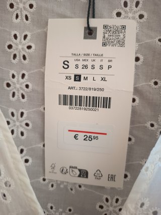 Blusa Blanca Bordada Zara Talla S