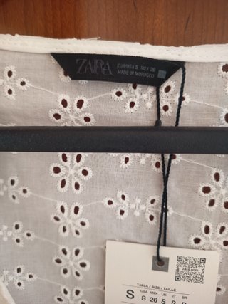 Blusa Blanca Bordada Zara Talla S