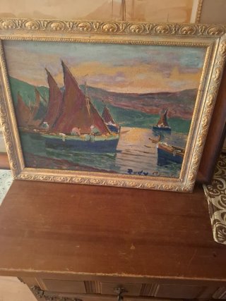 Cuadro Vintage Pintura al Óleo Marina