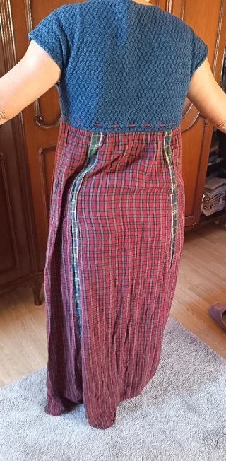 Vestido largo cuadros azul y rojo