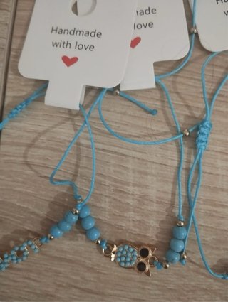 Lote 12 Pulseras Hilo Celeste Amuletos