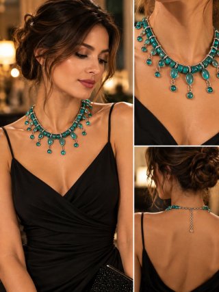 COLLAR TIBETANO VINTAGE CRISTAL TURQUESA