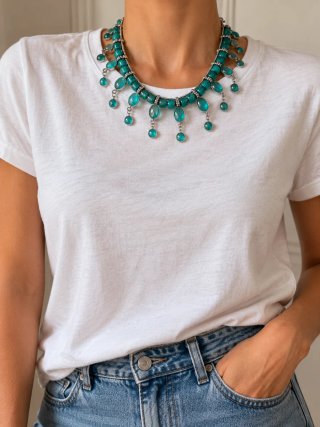 COLLAR TIBETANO VINTAGE CRISTAL TURQUESA