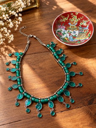 COLLAR TIBETANO VINTAGE CRISTAL TURQUESA