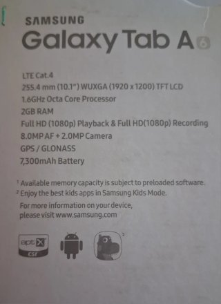 Tablet Samsung  Galaxy Tab A.Blanca
