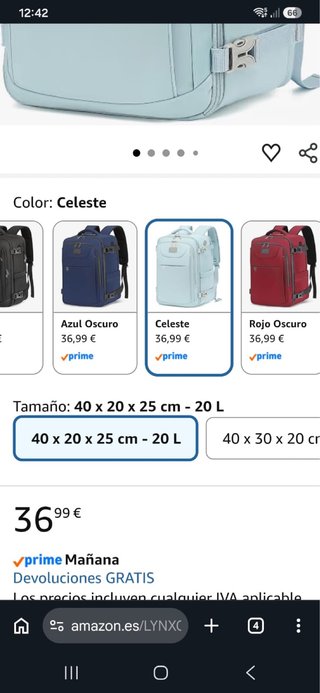 Mochila cabina Ryanair Celeste