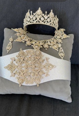 Juego Novia Corona Collar Pendientes Cinturón