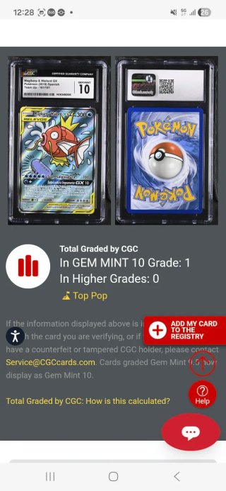 Carta Pokémon Magikarp & Wailord GX Única CGC 10