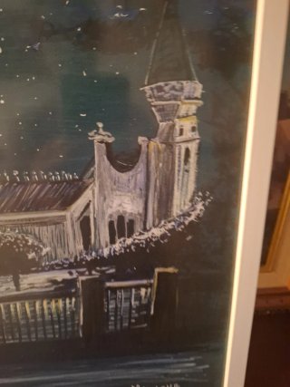 Cuadro Pintado de Edificio Nocturno