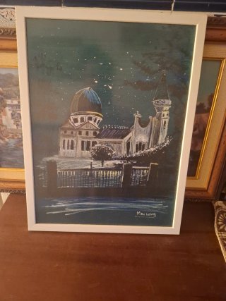 Cuadro Pintado de Edificio Nocturno