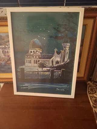 Cuadro Pintado de Edificio Nocturno