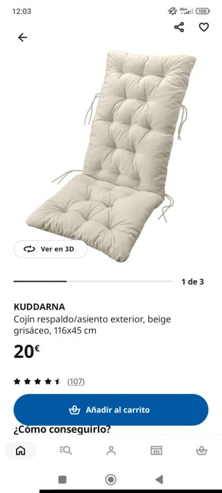 Cojín para Silla de Terraza Blanco