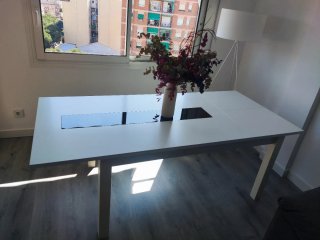 Mesa extensible madera y cristal
