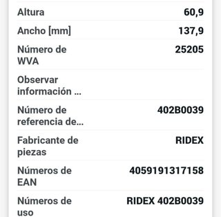 Pastillas Freno RIDEX 402B0039 Hyundai