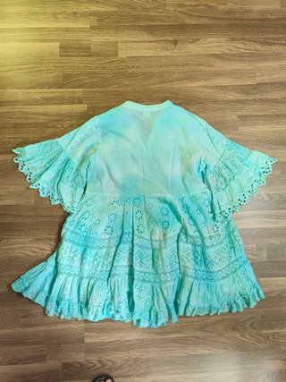 Vestido corto / túnica boho azul turqueta con bord