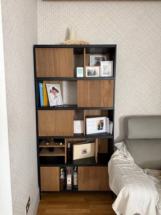 Estantería Vitrina Salón Madera y Negro