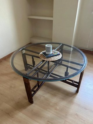 Mesa redonda bambú y cristal