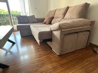 Sofá chaise longue tela beige
