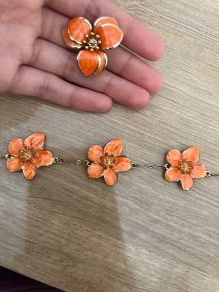 Conjunto Pendientes y Pulsera Flor Naranja