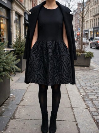 Vestido Fiesta AERFAN Negro Brocado Talla M