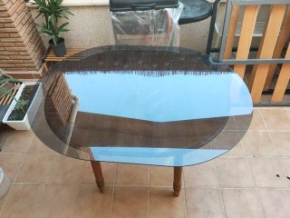 Mesa extensible madera y cristal