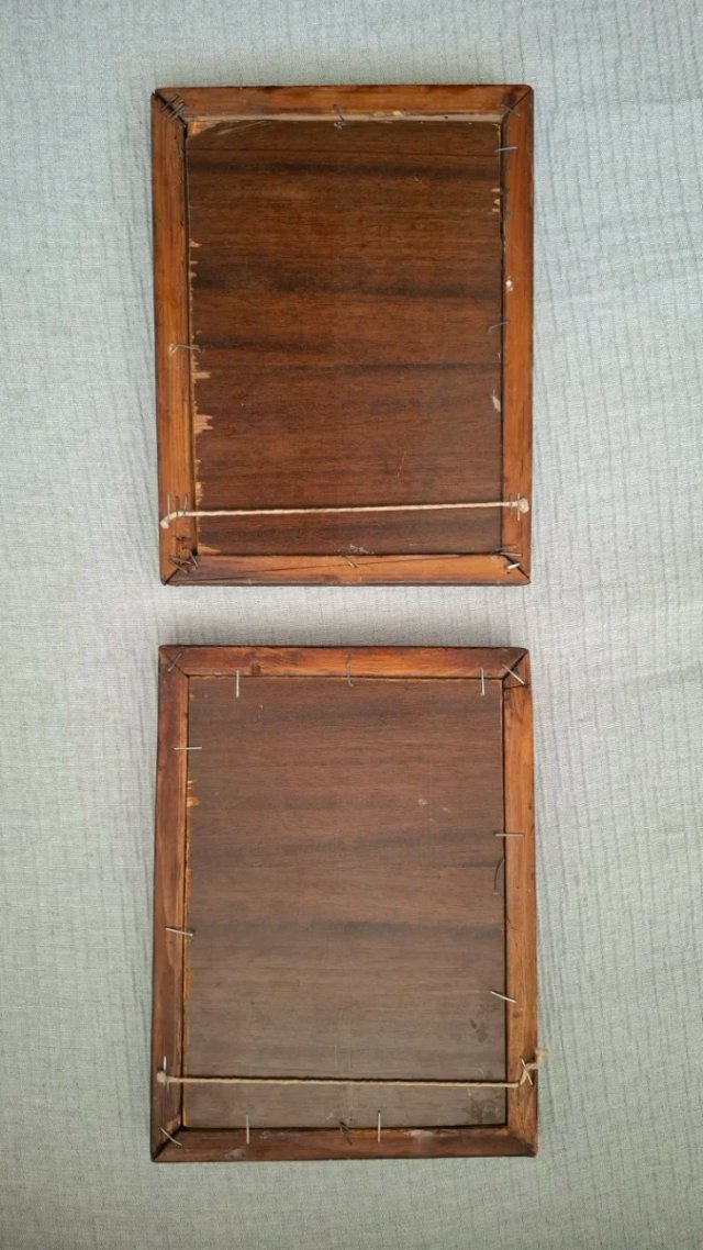 Pareja óleos pequeños antiguo flores